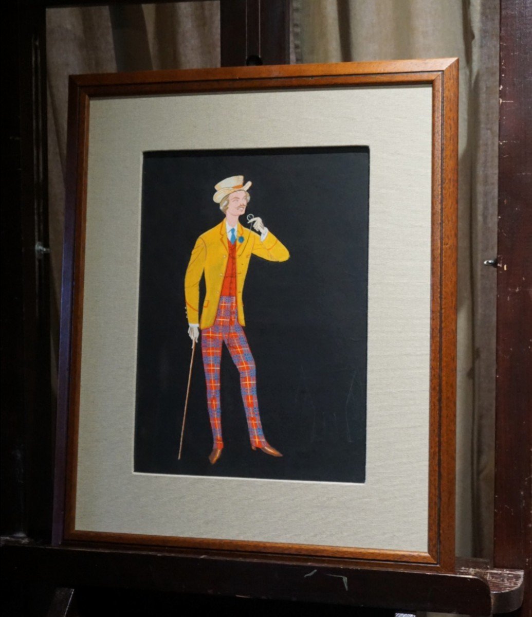 ÉTUDE DE COSTUME DE THÉÂTRE/ DANDY/ LUCIEN BERTAUX (1905-1971) / GOUACHE-photo-3