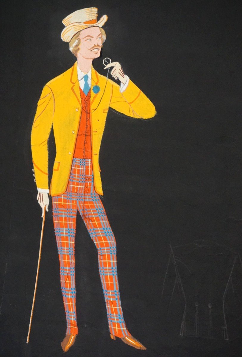 ÉTUDE DE COSTUME DE THÉÂTRE/ DANDY/ LUCIEN BERTAUX (1905-1971) / GOUACHE