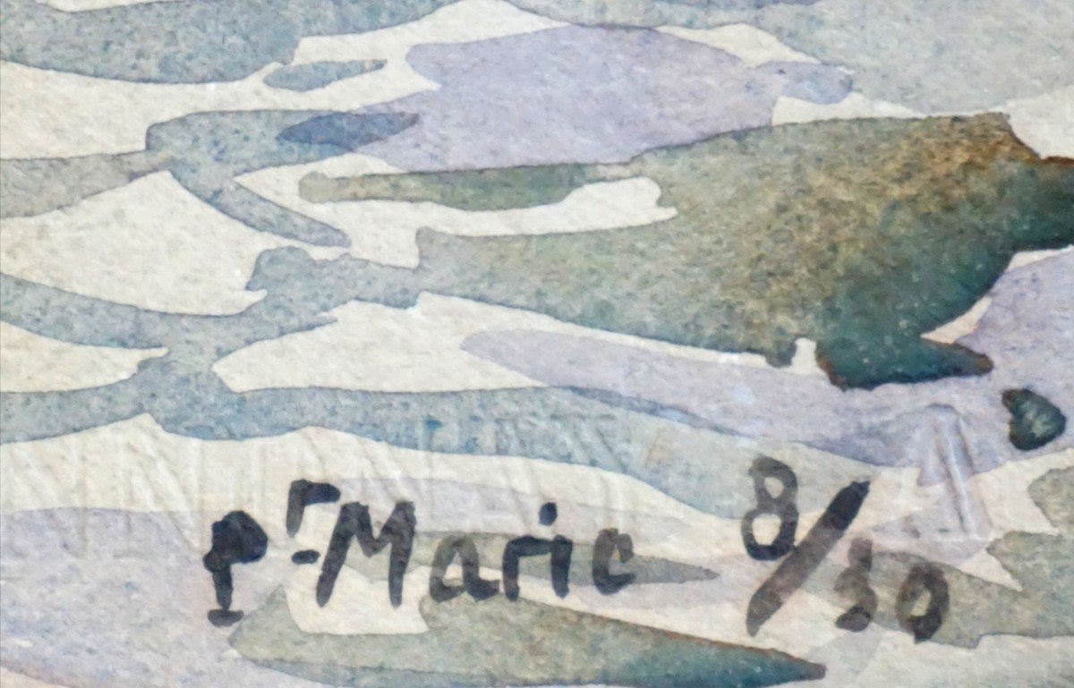 PONT MARIE EN BORD DE SEINE AVEC CABINE DE BAINS / PARIS / A.A. DEBERGUE (1872-1948) DATÉE AOÛT 1930 / AQUARELLE-photo-2