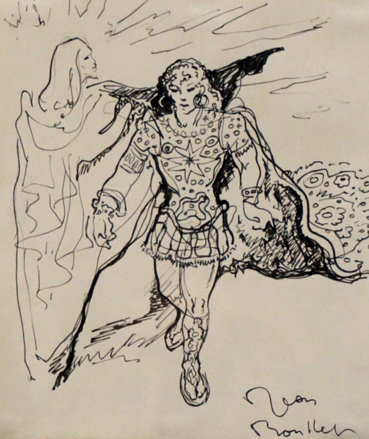 JEAN BOULLET (1921-1970) / FIGURE HÉROÏQUE/ ENCRE & PLUME