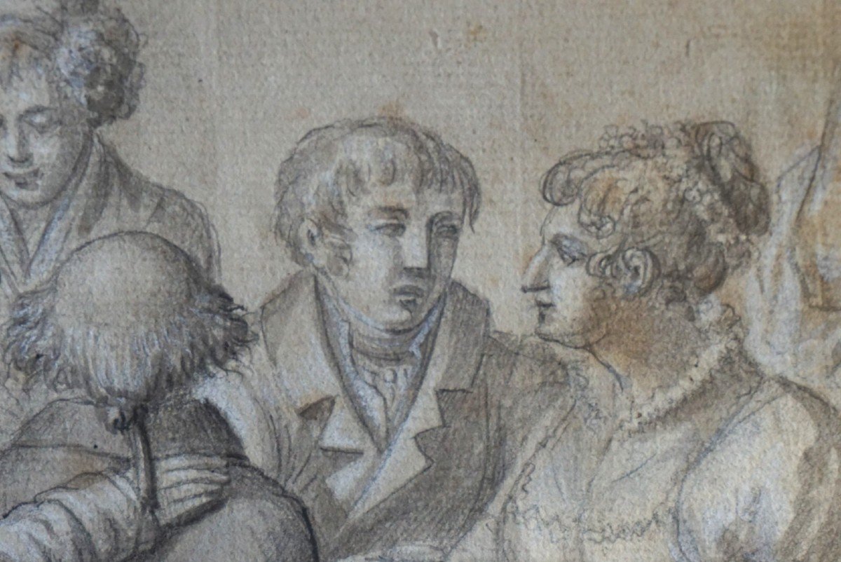 ÉCOLE ITALIENNE année 1808 / SCÈNE DE TAVERNE/ ÉPOQUE NAPOLÉONIENNE/ DESSIN-photo-3