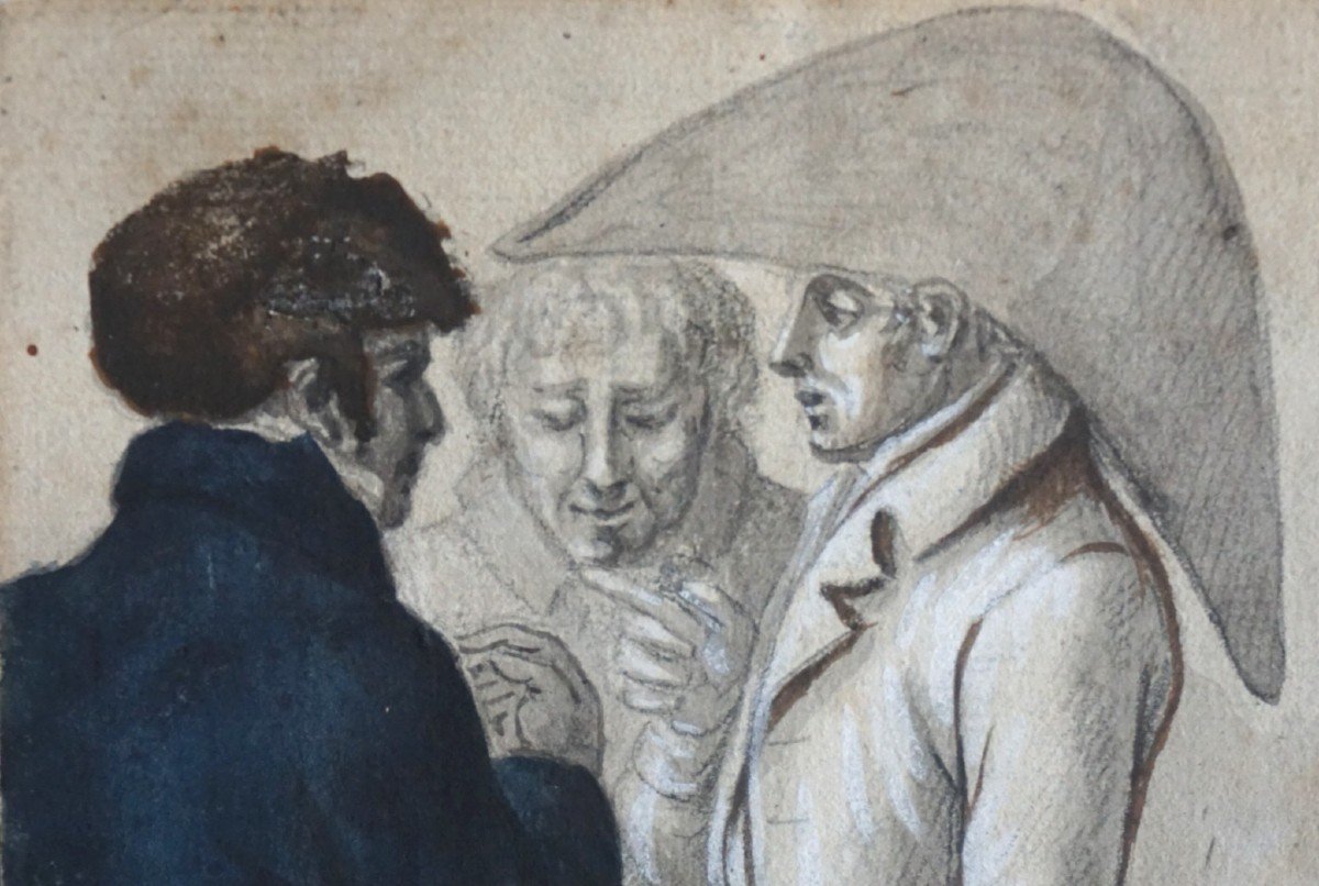 ÉCOLE ITALIENNE année 1808 / SCÈNE DE TAVERNE/ ÉPOQUE NAPOLÉONIENNE/ DESSIN-photo-4