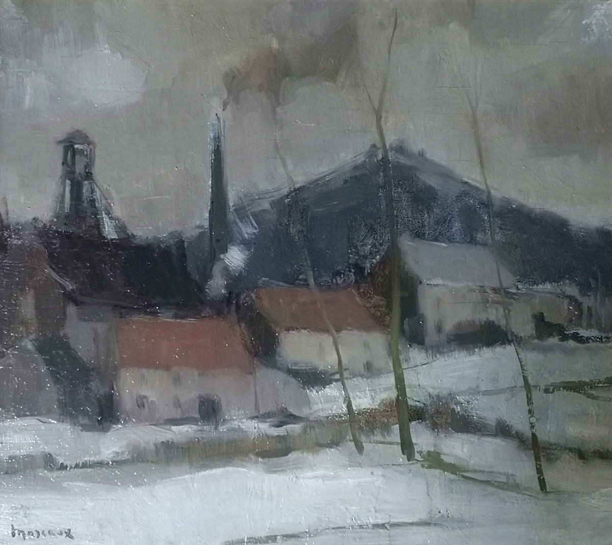 ALBERT MASCAUX (1900-1963) / BELGIQUE / Village minier sous la neige  -photo-2