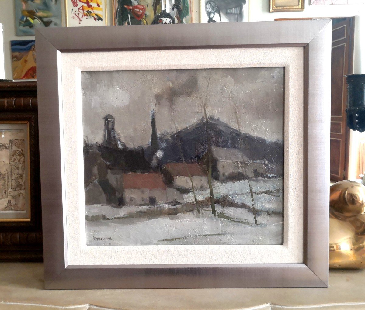 ALBERT MASCAUX (1900-1963) / BELGIQUE / Village minier sous la neige  -photo-3
