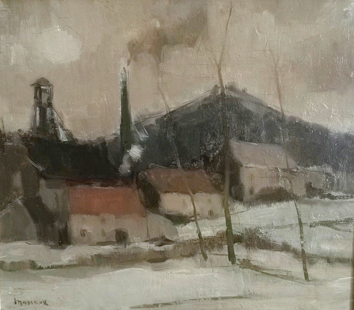 ALBERT MASCAUX (1900-1963) / BELGIQUE / Village minier sous la neige  