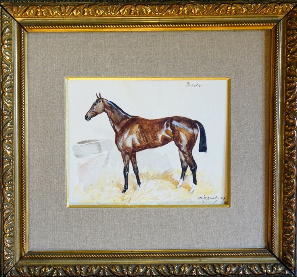 JOHAN G. ARSENIUS (1818-1903) / PORTRAIT D'UN CHEVAL DE COURSE / DATÉE 1870 / AQUARELLE 