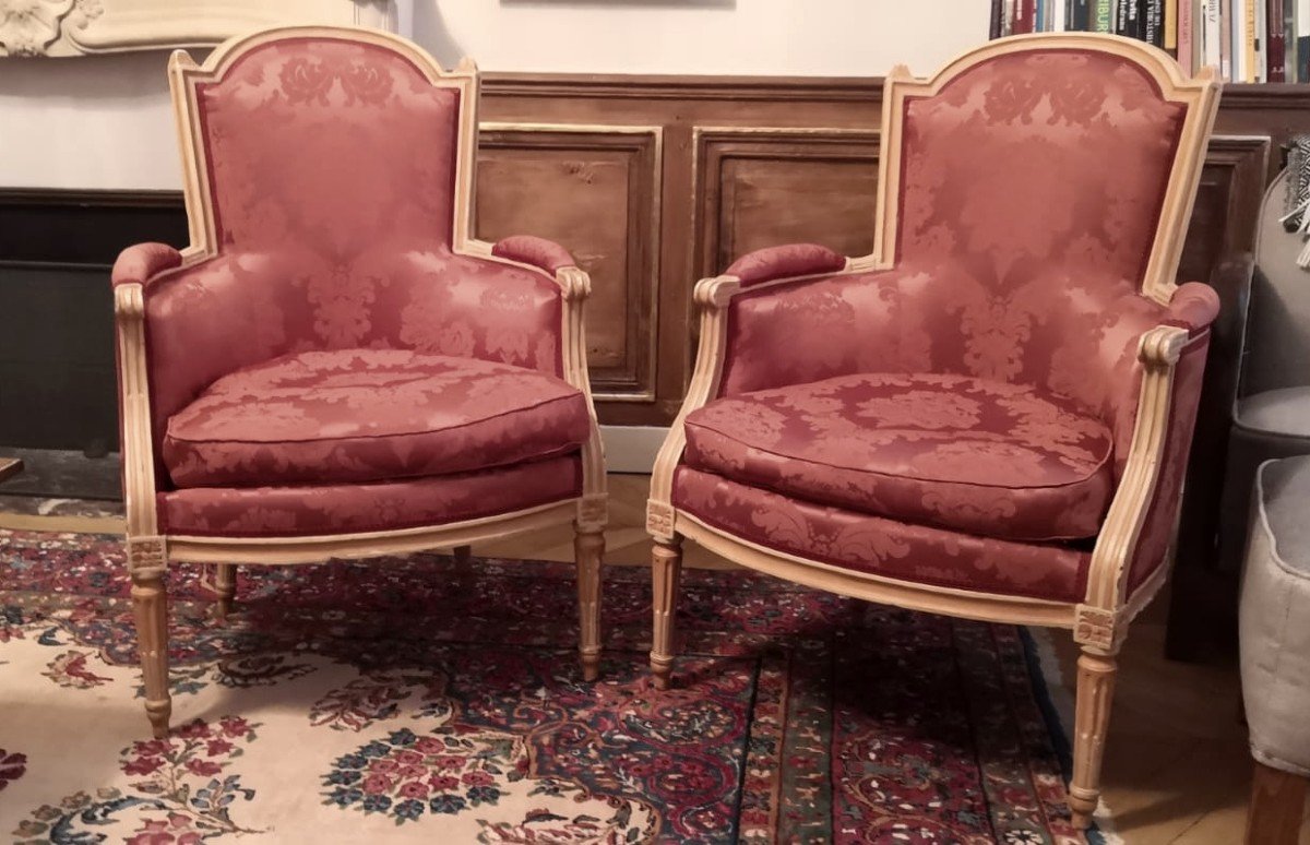 PAIRE DE BERGÈRES ÉPOQUE LOUIS XVI / XVIII ÈME SIÈCLE -photo-2