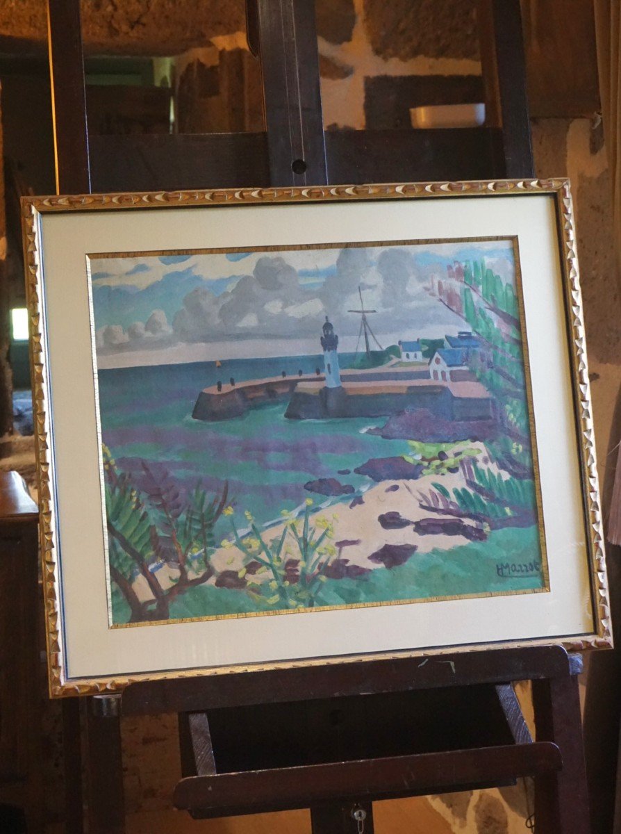 HENRY MARROT (1887-1964) /  PORT / BRETAGNE / GOUACHE-photo-3