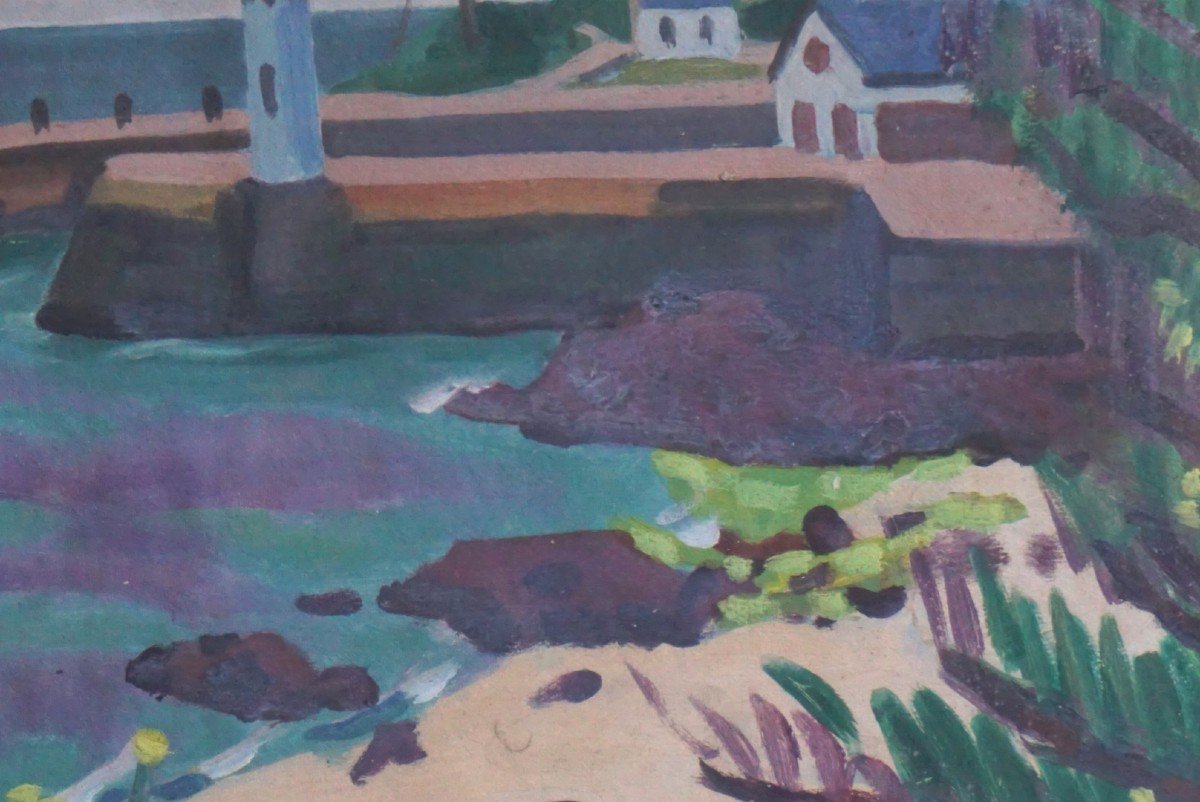 HENRY MARROT (1887-1964) /  PORT / BRETAGNE / GOUACHE-photo-2