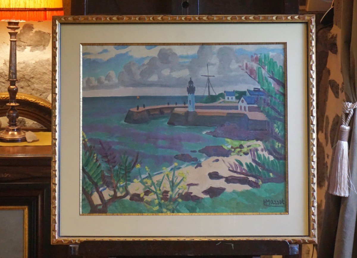 HENRY MARROT (1887-1964) /  PORT / BRETAGNE / GOUACHE-photo-8