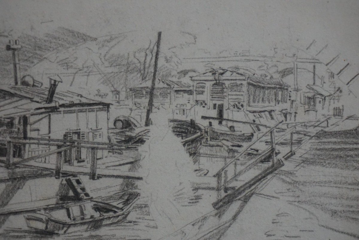 PARIS / LAVOIRS FLOTTANTS SUR LA SEINE / ANNÉES 20 / EUGÈNE VÉDER (1876-1936) / DESSIN-photo-4