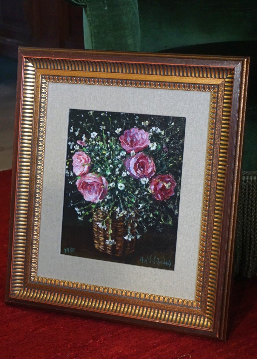ÉCOLE ESPAGNOLE / ALEJO VIDAL-QUADRAS (1919-1994) / NATURE MORTE AUX FLEURS  / HUILE SUR TOILE-photo-3