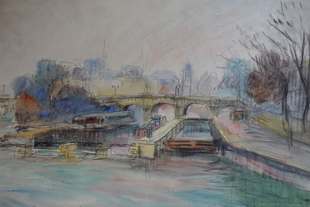 PARIS / LE PONT NEUF / ANNÉES 20 / EUGÈNE VÉDER (1876-1936) / AQUARELLE-photo-2