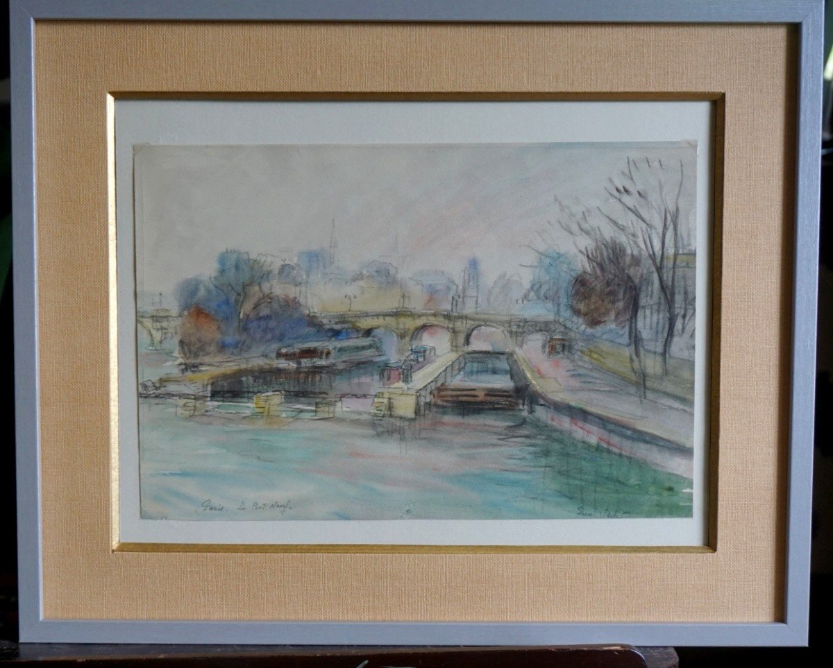 PARIS / LE PONT NEUF / ANNÉES 20 / EUGÈNE VÉDER (1876-1936) / AQUARELLE-photo-4