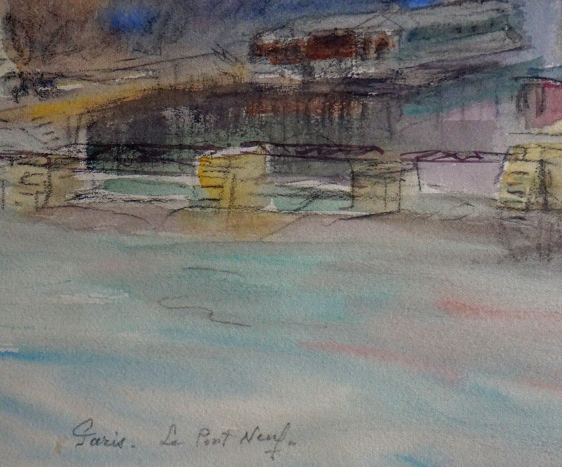 PARIS / LE PONT NEUF / ANNÉES 20 / EUGÈNE VÉDER (1876-1936) / AQUARELLE-photo-6