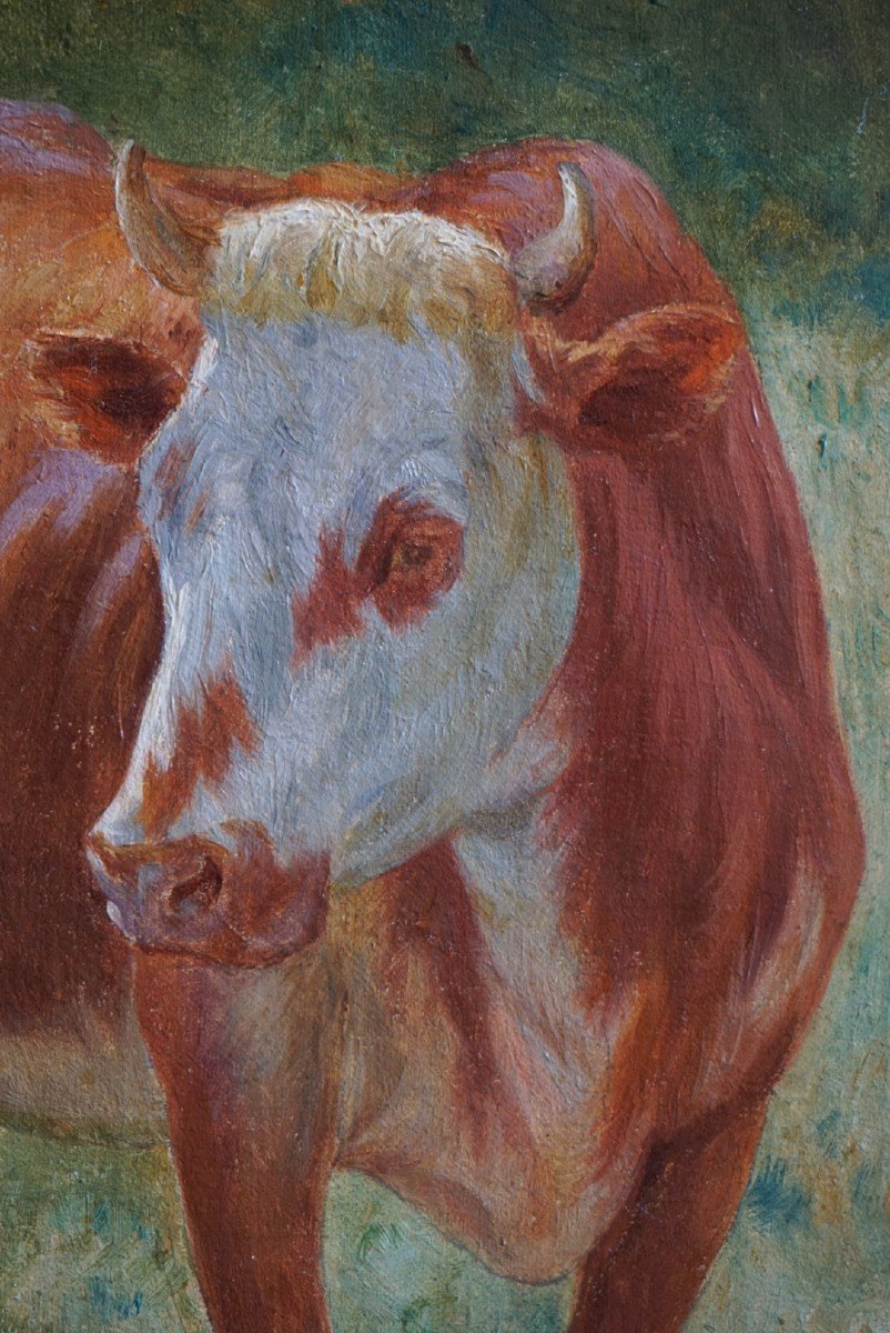 JOHN-LEWIS SCHONBORN (1852-1931) / VACHE AU PRÉ / FIN XIX ème siècle/HUILE SUR TOILE-photo-3