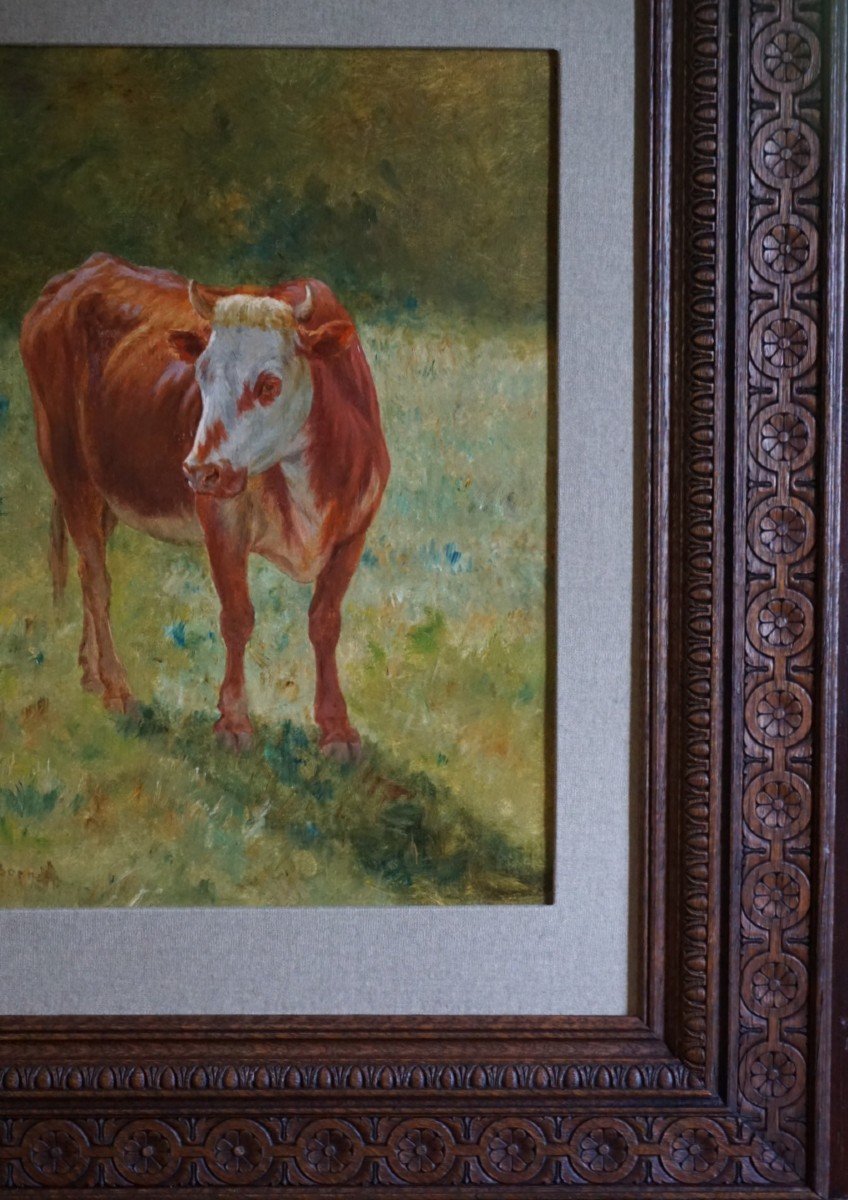 JOHN-LEWIS SCHONBORN (1852-1931) / VACHE AU PRÉ / FIN XIX ème siècle/HUILE SUR TOILE-photo-4