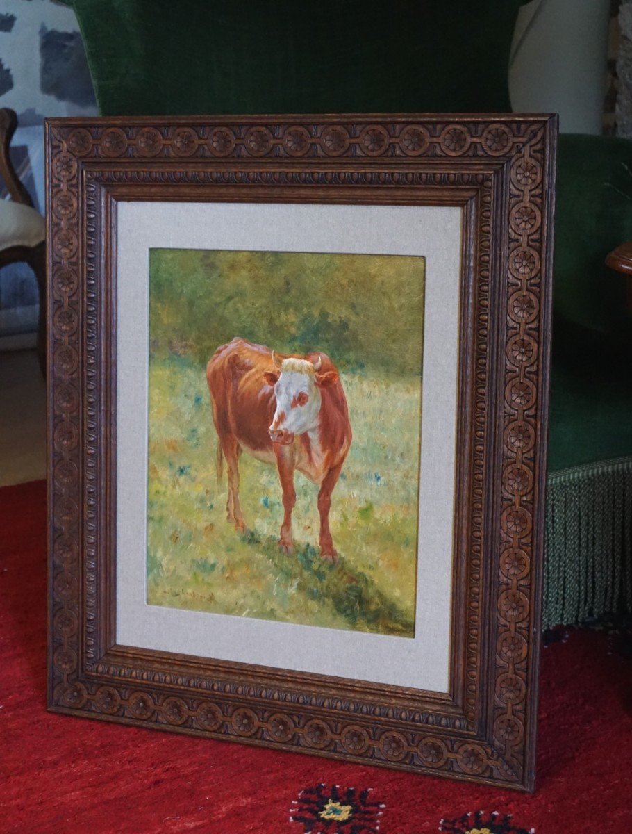 JOHN-LEWIS SCHONBORN (1852-1931) / VACHE AU PRÉ / FIN XIX ème siècle/HUILE SUR TOILE-photo-5
