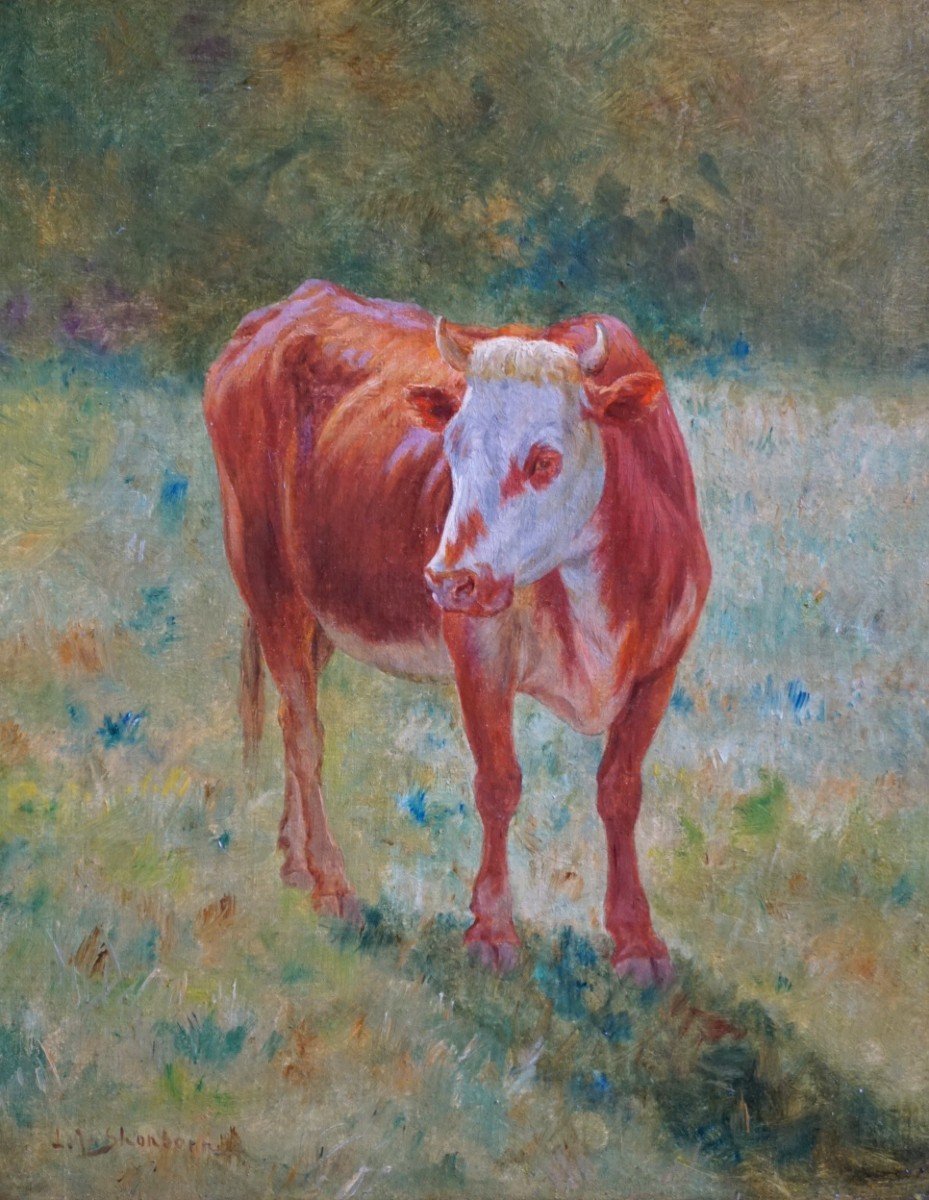 JOHN-LEWIS SCHONBORN (1852-1931) / VACHE AU PRÉ / FIN XIX ème siècle/HUILE SUR TOILE