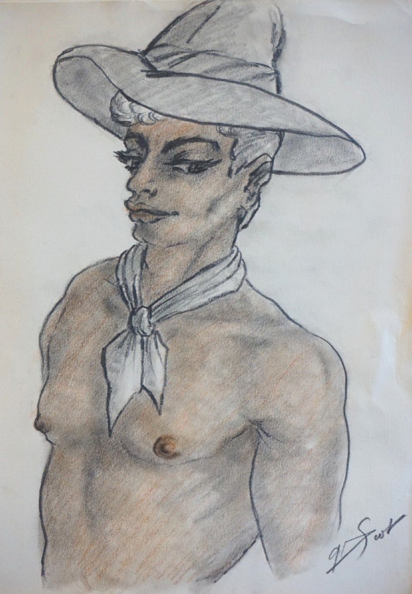 PORTRAIT DE JEUNE HOMME  / ANNÉE 1955 / G. SCOT / DESSIN