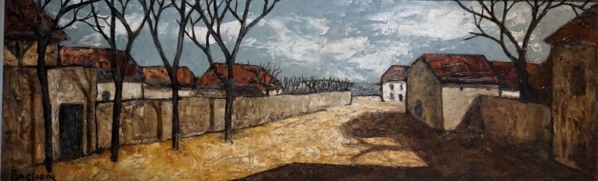 GILBERT BAGLIONE (1930-2012) "Après Midi au Village" / Huile sur toile