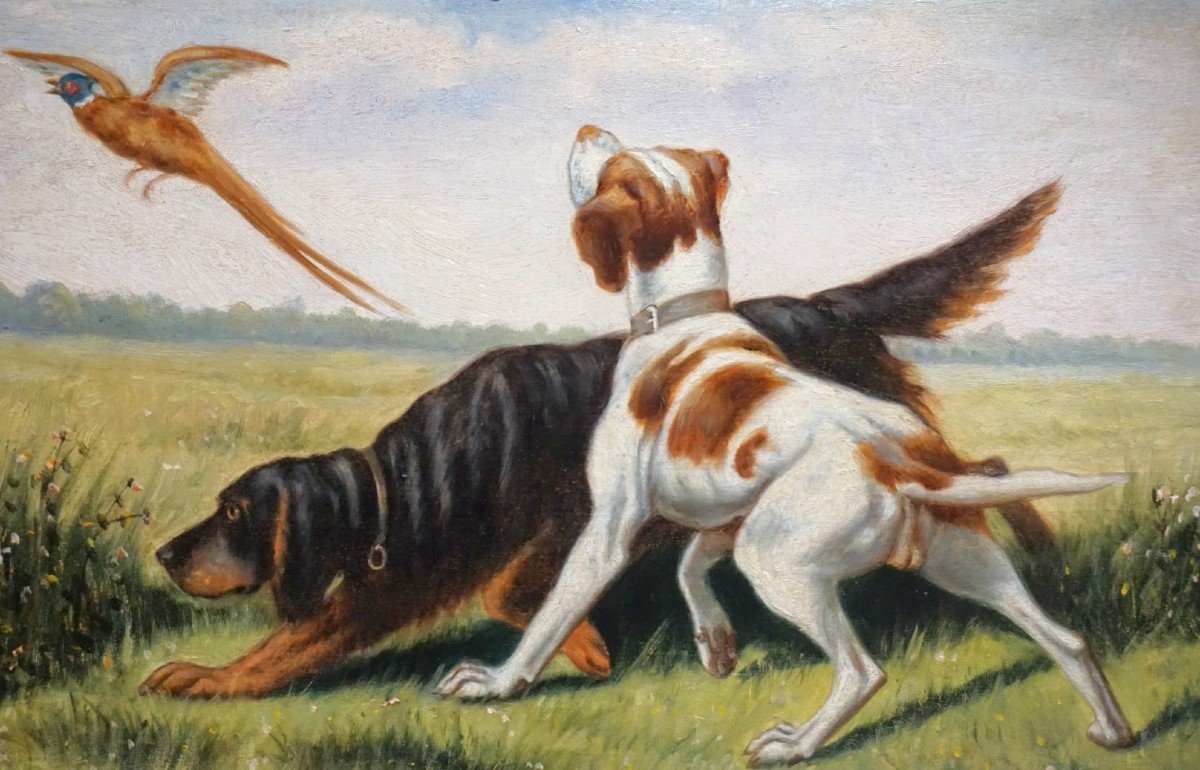 XIXème siècle / DEUX SCÈNES DE CHASSE FAISANT PENDANT/ huiles sur carton -photo-4