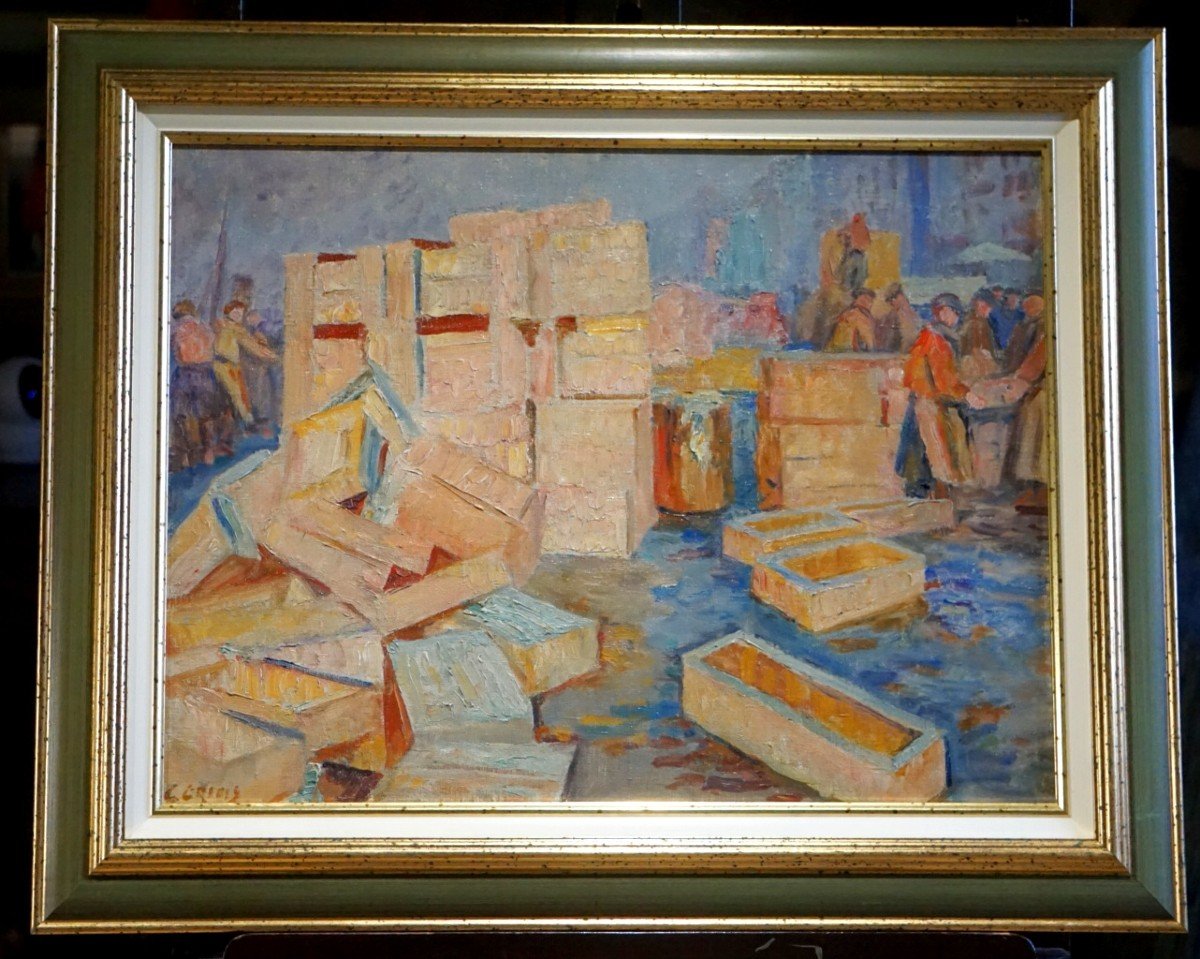 GEORGES GRIOIS (1872-1944) / PORT DE  BOULOGNE-SUR-MER / huile sur toile-photo-2