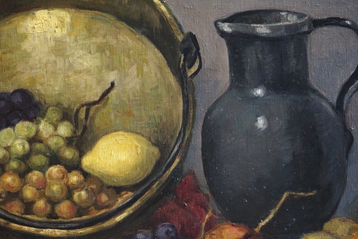ANATOLA SOUNGOUROFF (1911-1982) /  NATURE MORTE AUX FRUITS D' AUTOMNE / huile sur toile-photo-4