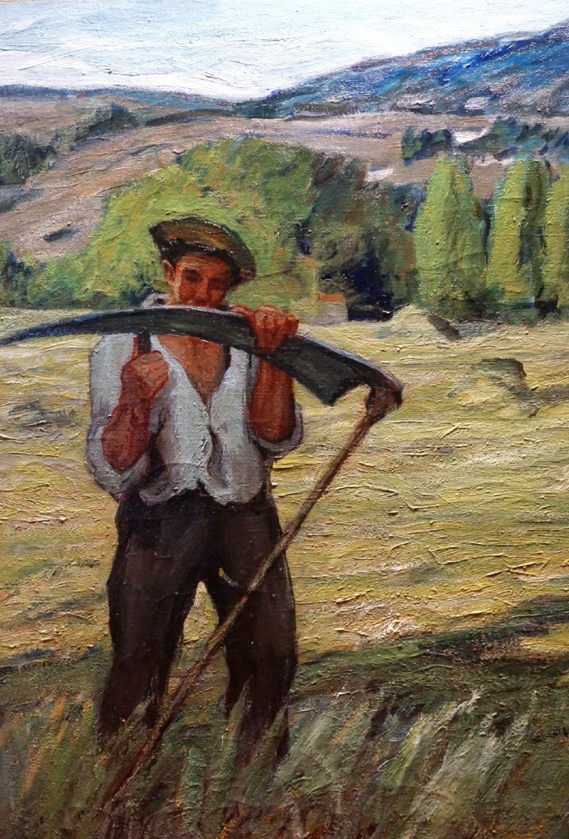 LA FENAISON AU PAYS BASQUE / vers 1930 /  huile sur toile-photo-1