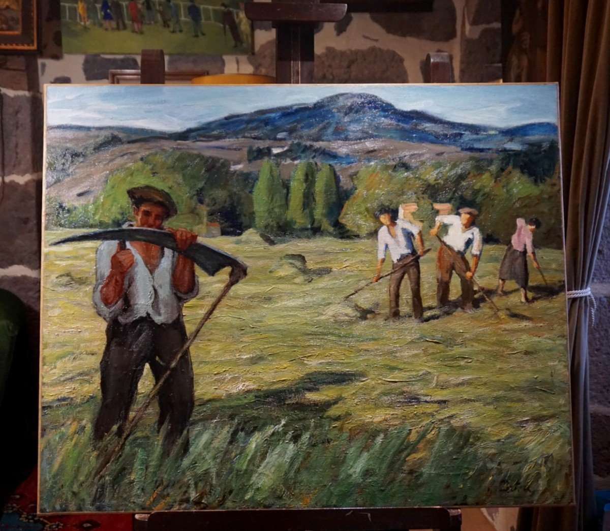 LA FENAISON AU PAYS BASQUE / vers 1930 /  huile sur toile-photo-4