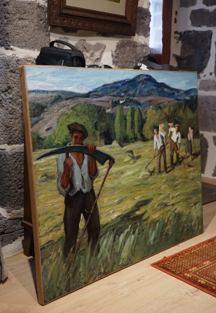 LA FENAISON AU PAYS BASQUE / vers 1930 /  huile sur toile-photo-5