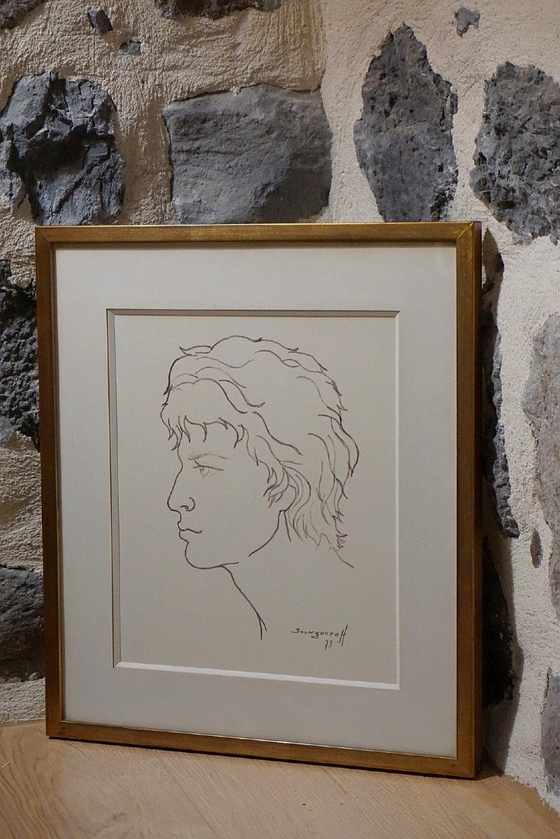 ANATOLA SOUNGOUROFF (1911-1982) /  PROFIL DE JEUNE HOMME / feutre sur papier / daté 73-photo-2