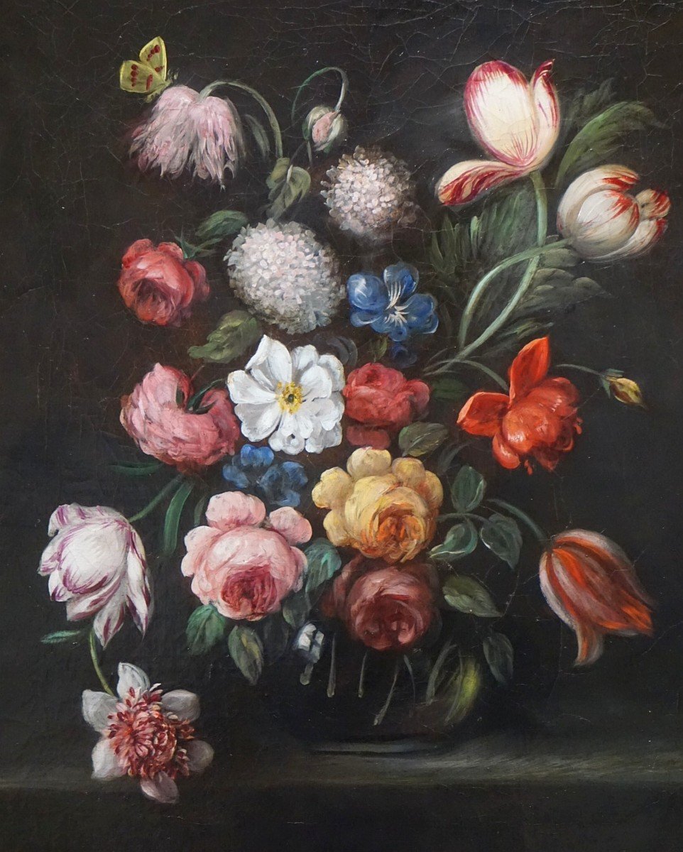 19th Century / Bouquet Of Flowers On Entable / Oil On Canvas-photo-5