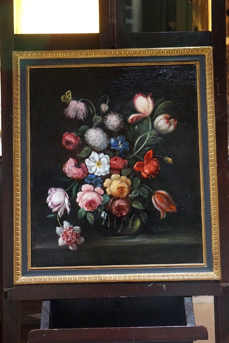 19th Century / Bouquet Of Flowers On Entable / Oil On Canvas-photo-7