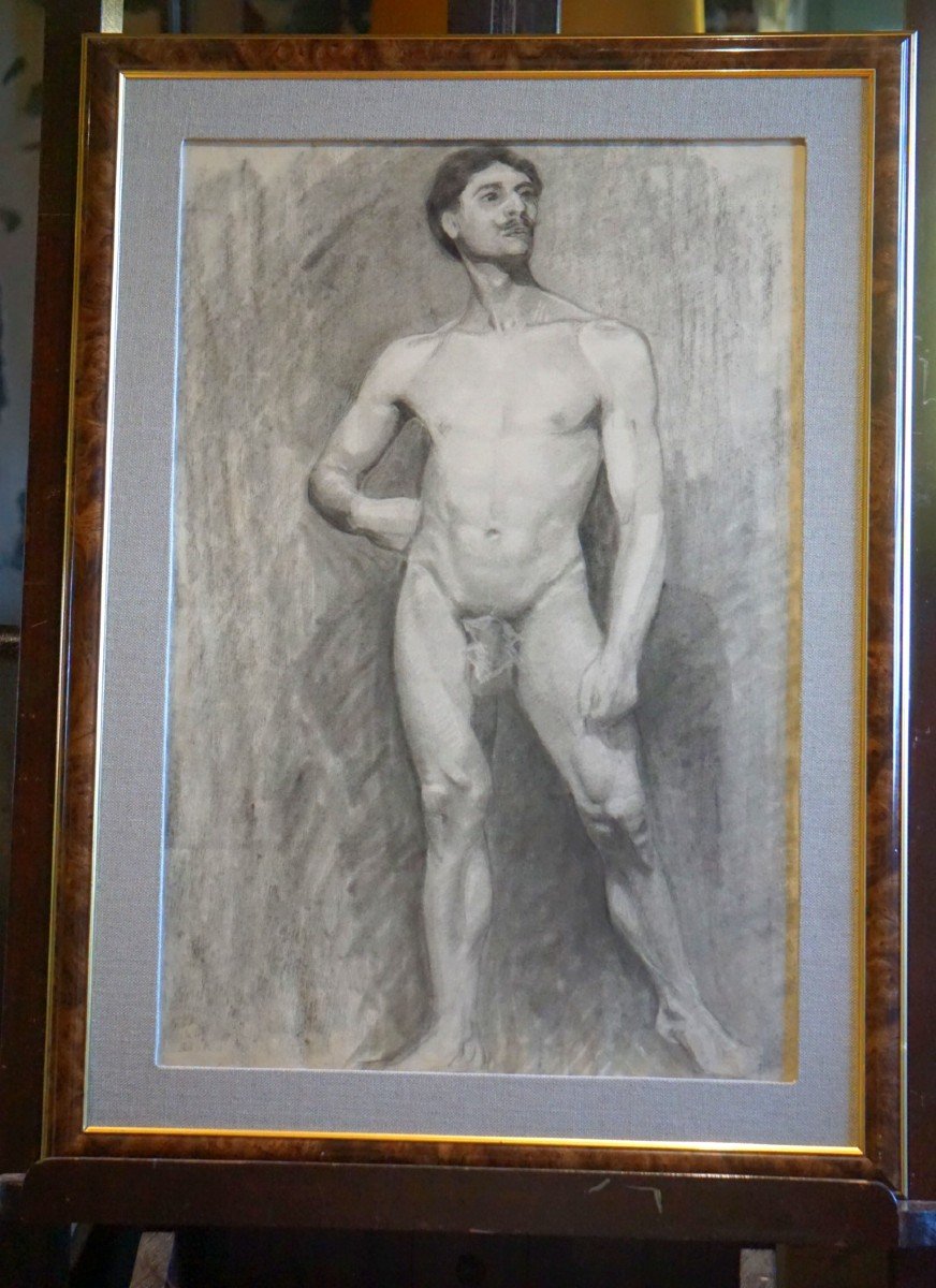 ACADÉMIE D'HOMME / XIX ème siècle / ÉCOLE FRANÇAISE / fusain-photo-3
