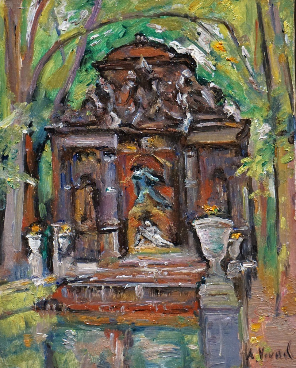 Paris - Garden Of Luxembourg / André Vivrel (1886-1976) / Oil On Canvas Cardboard