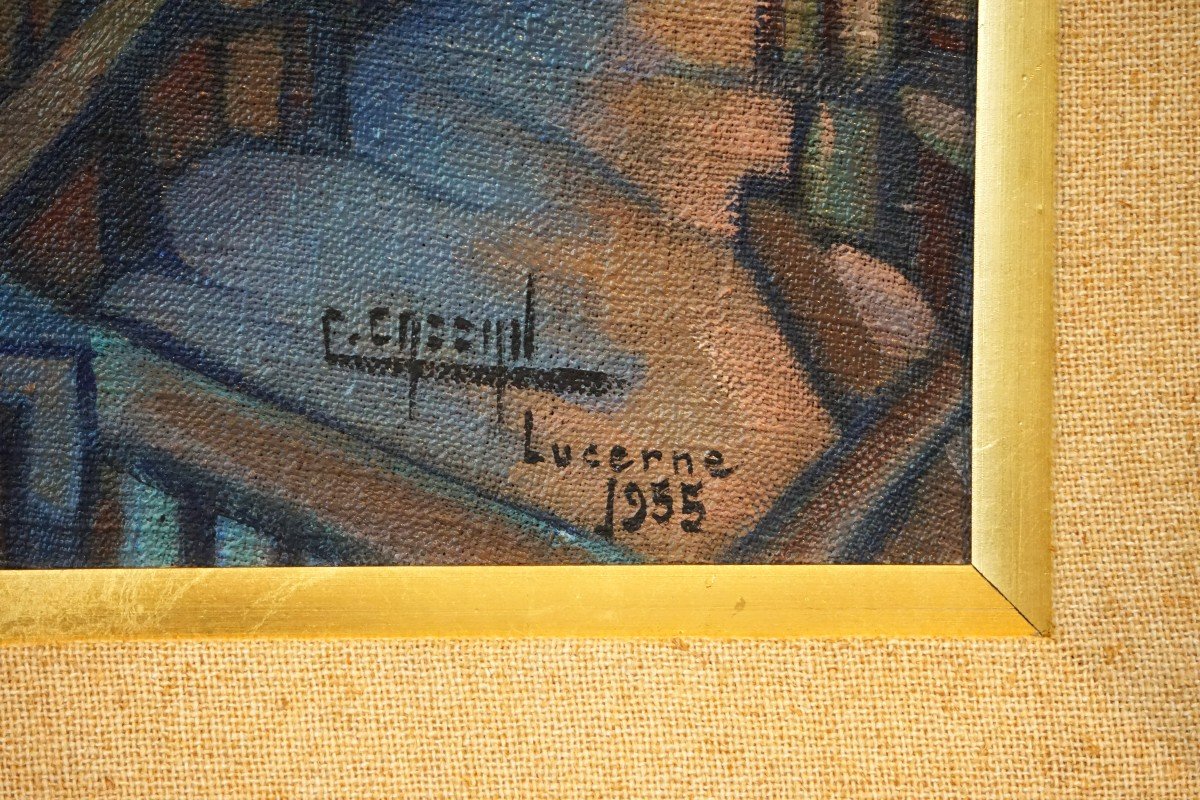 LUZERNE - SUISSE / DATÉE 1955 / COLBERT CASSAN (1899-1979) / huile sur toile-photo-2