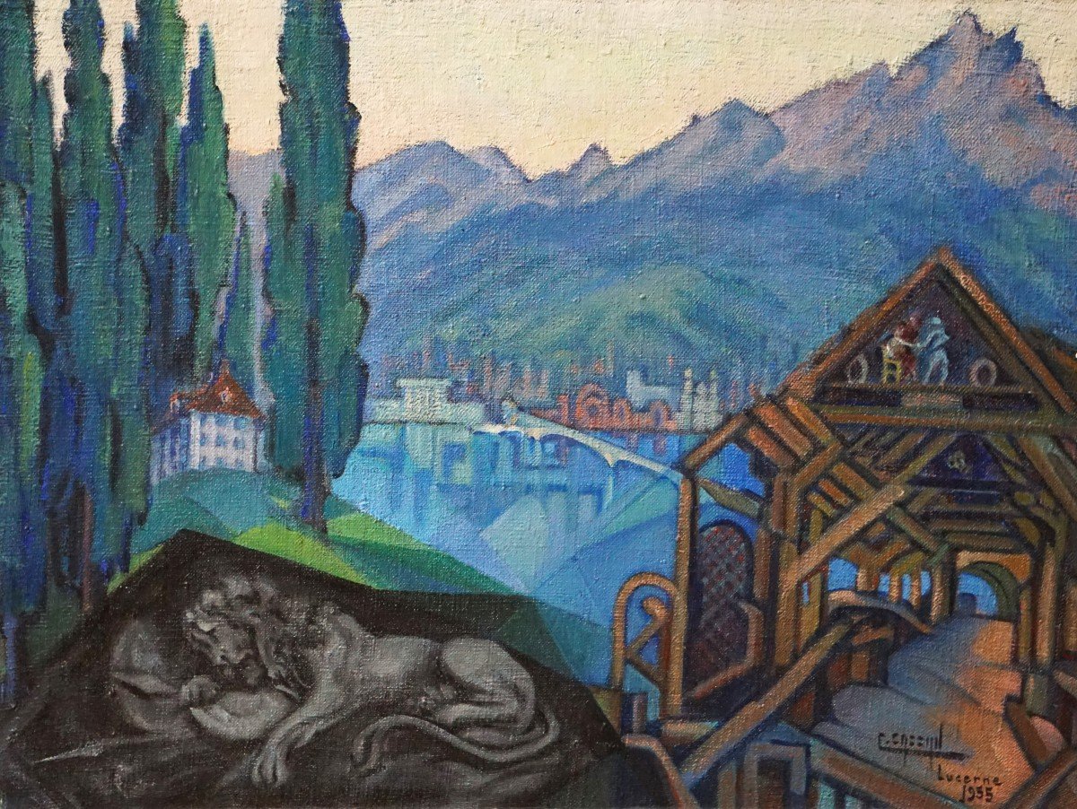 LUZERNE - SUISSE / DATÉE 1955 / COLBERT CASSAN (1899-1979) / huile sur toile