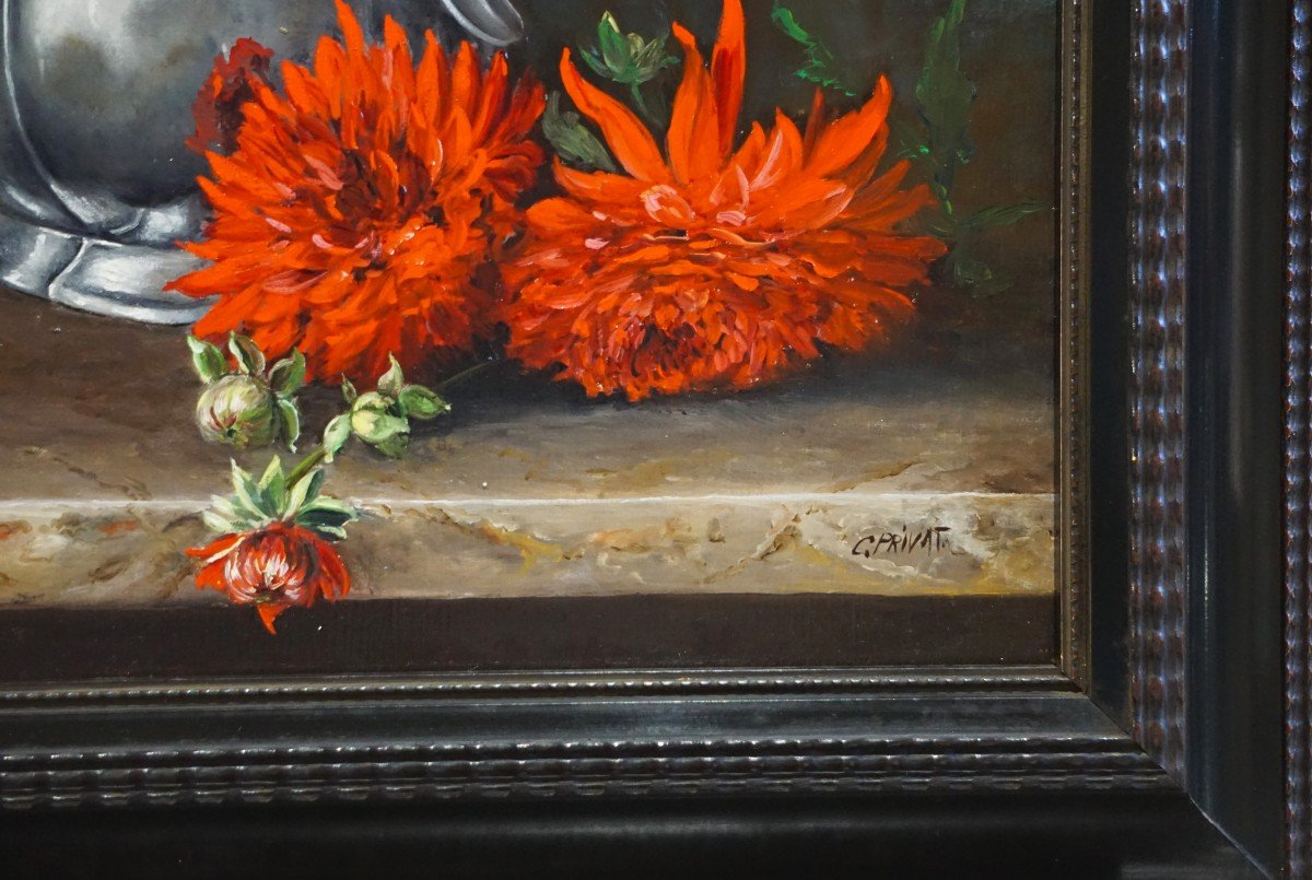 Colette Privat (1935) / Still Life With Red Flowers / Oil On Canvas-photo-5