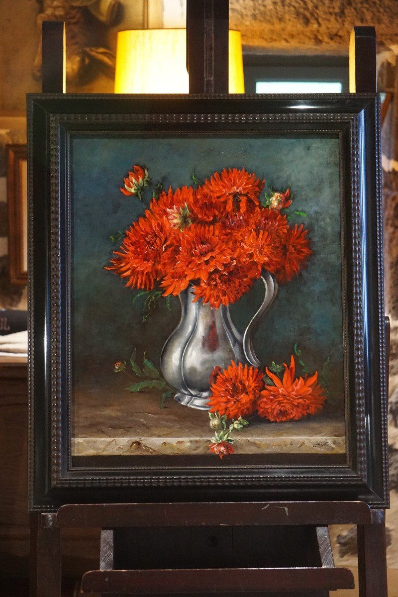 Colette Privat (1935) / Still Life With Red Flowers / Oil On Canvas-photo-6