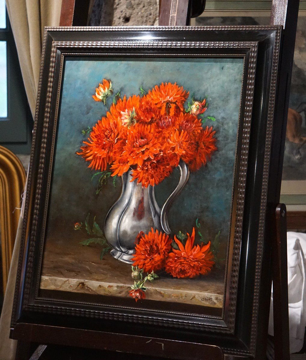 Colette Privat (1935) / Still Life With Red Flowers / Oil On Canvas-photo-7