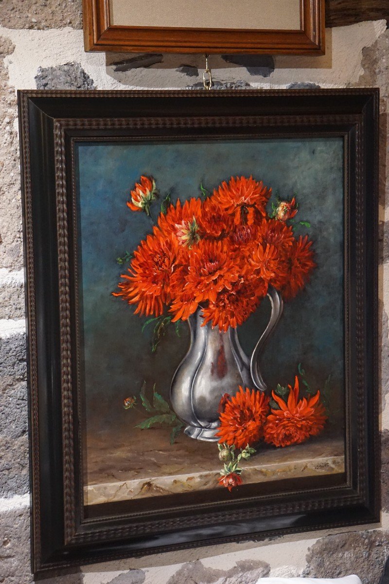 Colette Privat (1935) / Still Life With Red Flowers / Oil On Canvas-photo-8