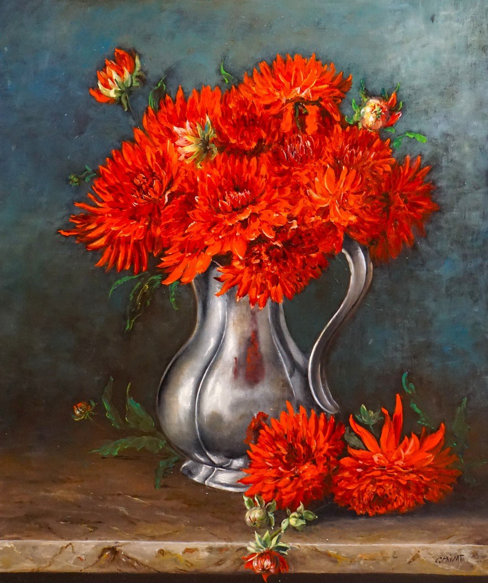 Colette Privat (1935) / Still Life With Red Flowers / Oil On Canvas