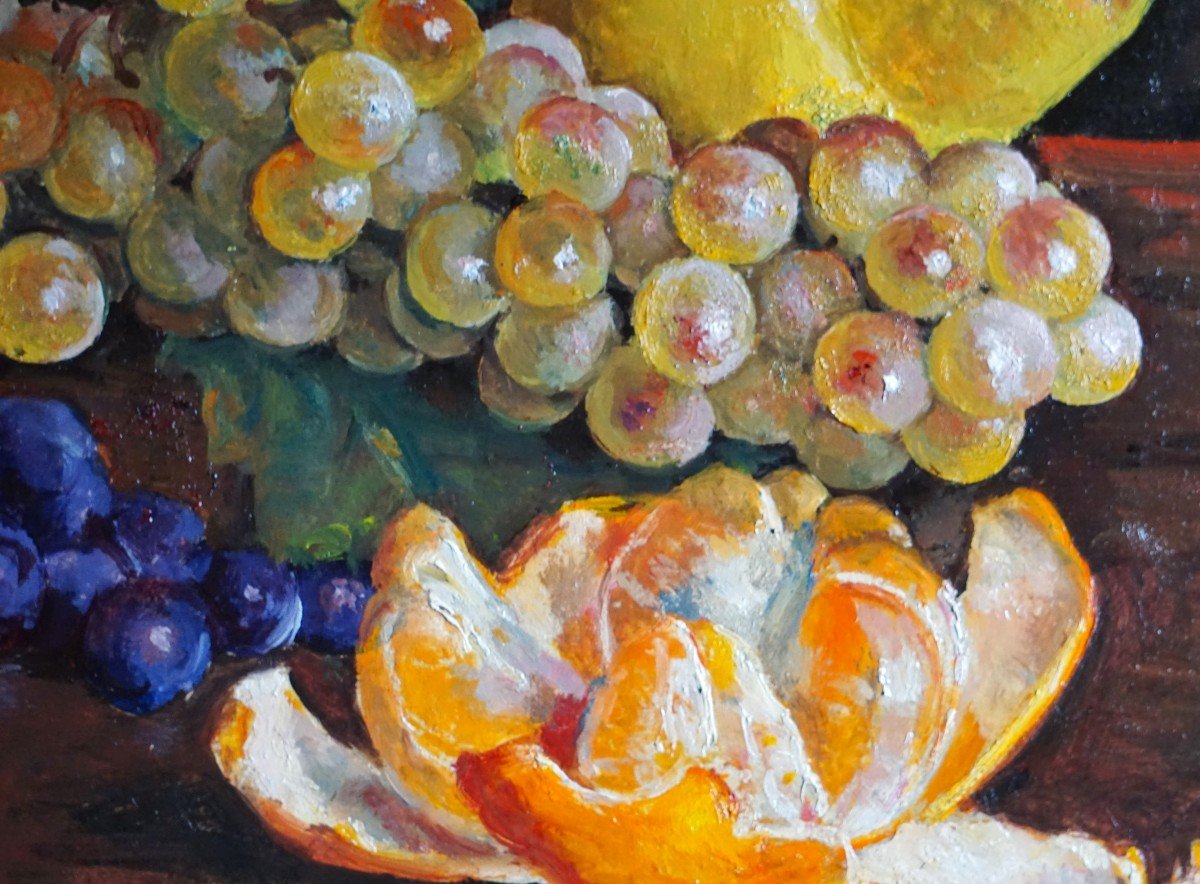 André-léon Vivrel (1886-1976) / Still Life With Autumn Fruits / Oil On Canvas Cardboard -photo-3
