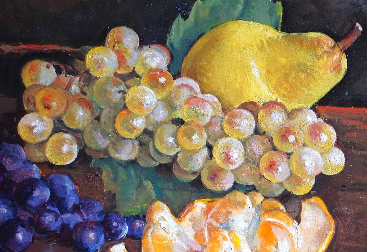 André-léon Vivrel (1886-1976) / Still Life With Autumn Fruits / Oil On Canvas Cardboard -photo-1