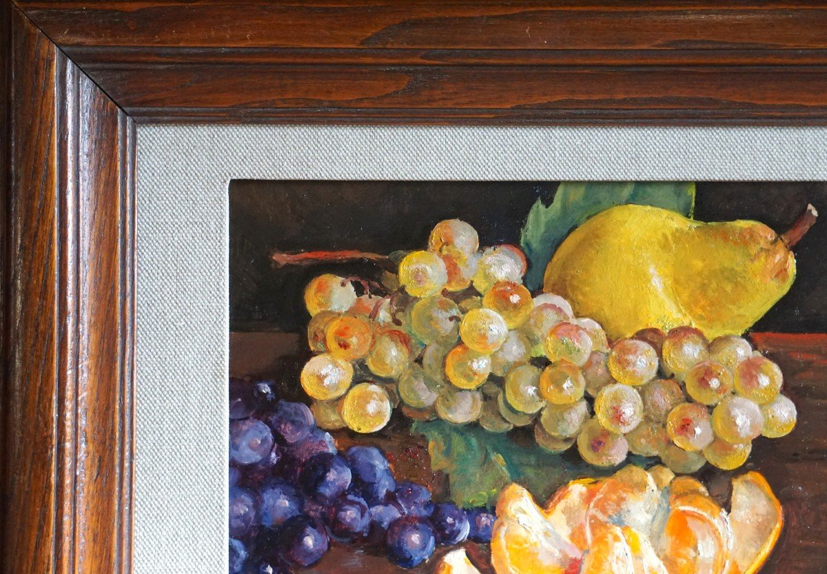 André-léon Vivrel (1886-1976) / Still Life With Autumn Fruits / Oil On Canvas Cardboard -photo-5