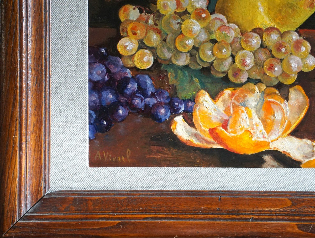 André-léon Vivrel (1886-1976) / Still Life With Autumn Fruits / Oil On Canvas Cardboard -photo-6
