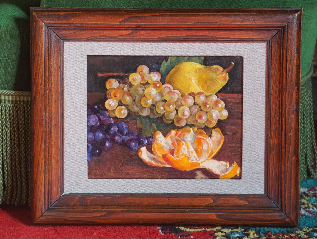 André-léon Vivrel (1886-1976) / Still Life With Autumn Fruits / Oil On Canvas Cardboard -photo-8