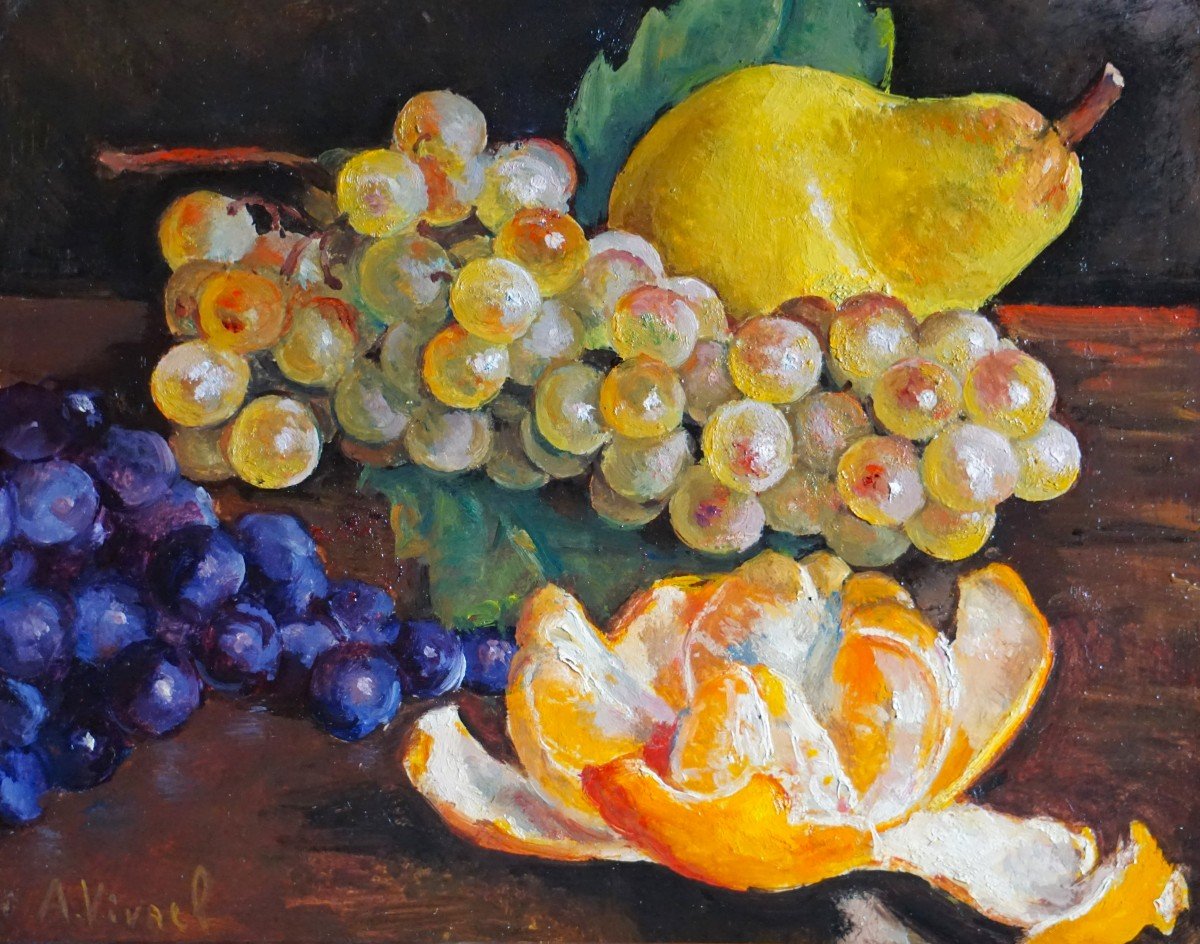 André-léon Vivrel (1886-1976) / Still Life With Autumn Fruits / Oil On Canvas Cardboard 