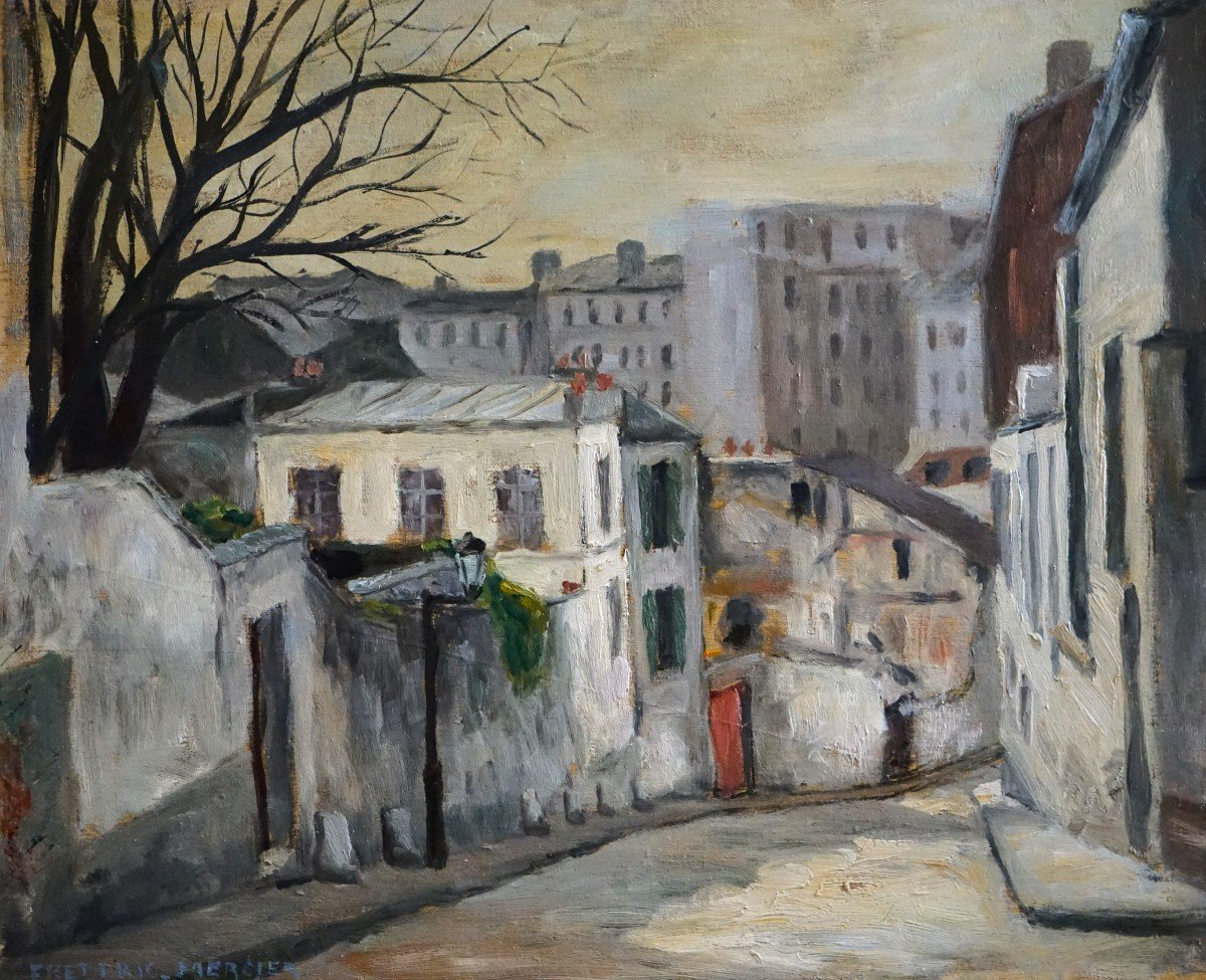 ECOLE DE PARIS VERS 1940 -1950  /  MONTMARTRE rue du Mont-Cenis  /  huile sur bois-photo-2